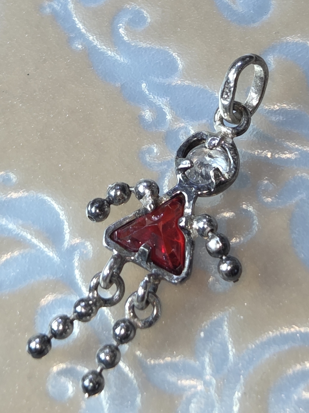 Sterling Silver Girl Ruby Red Gem Drop Pendant Charm